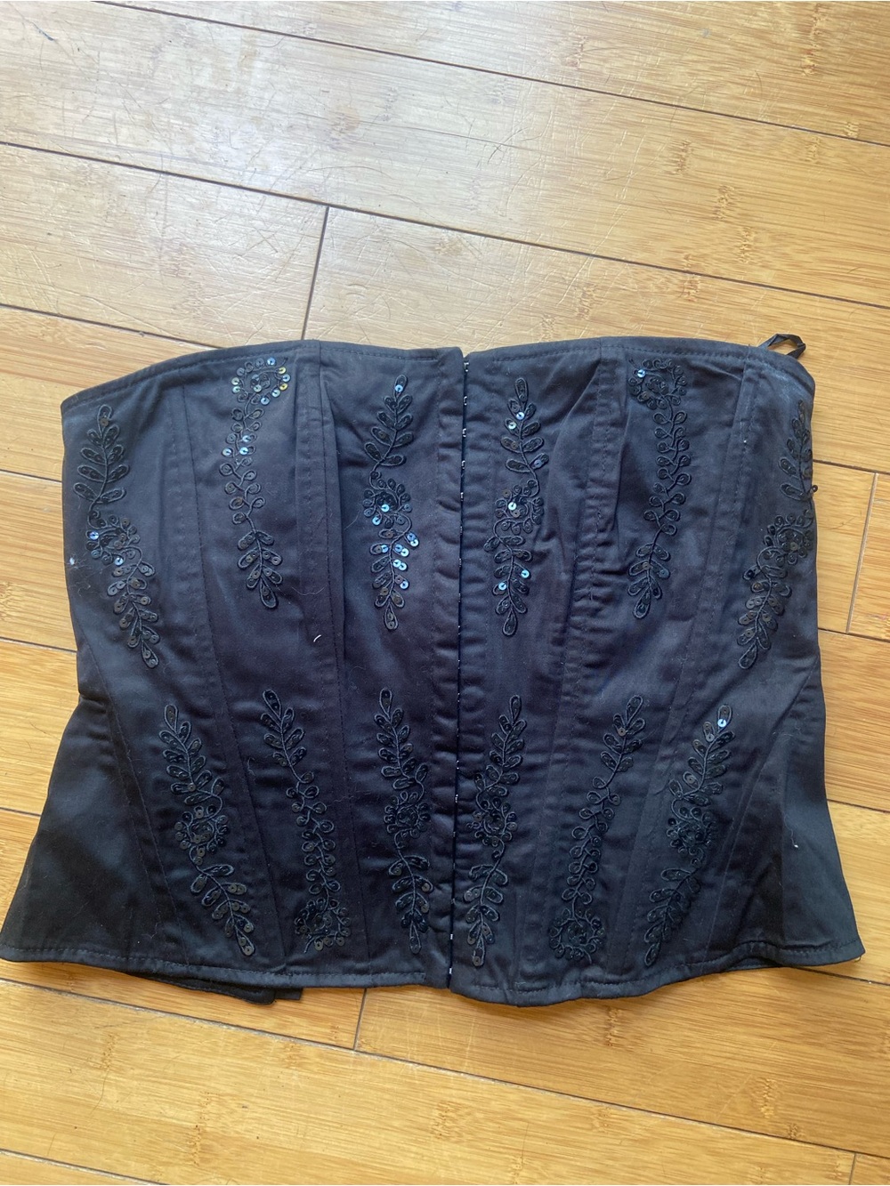 Black Embroidered Sequin Bustier Top